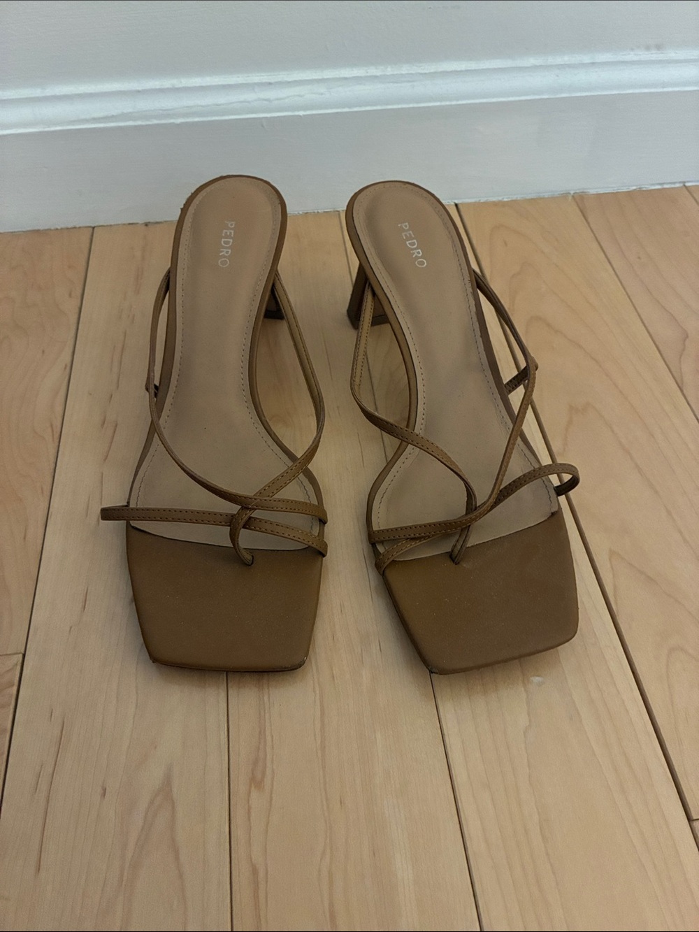 Pedro Brown Strappy Square-Toe Heeled Sandals